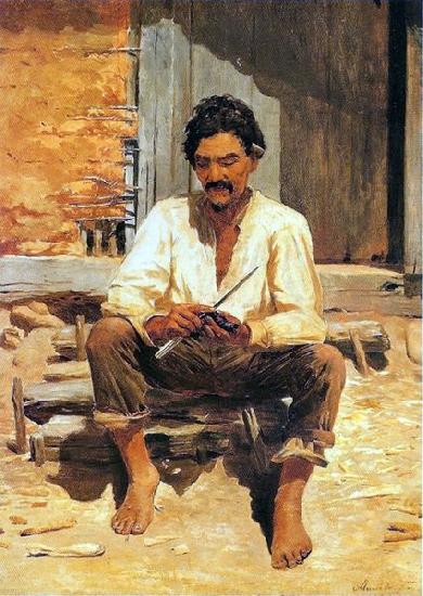 Jose Ferraz de Almeida Junior Caipira Chopping Tobacco oil painting image